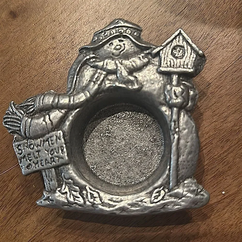 “Snowman Melt Your Heart” Pewter Candle Votive and Four Tealight Holders!